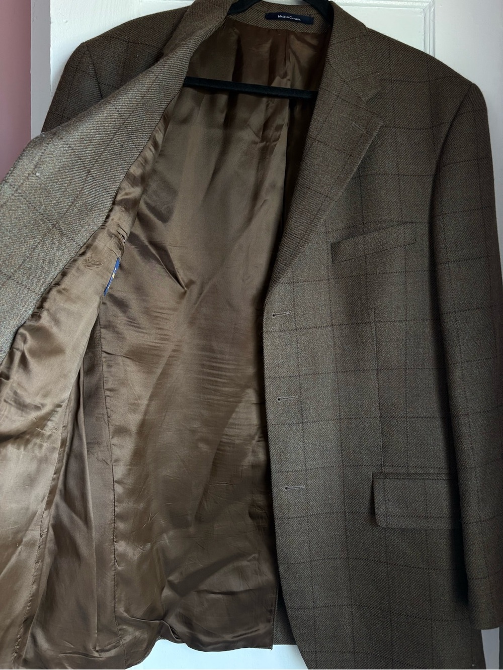 VTG Polo University Club Ralph Lauren Wool Windowpane Blazer Brown 43T Tall - Picture 3 of 7